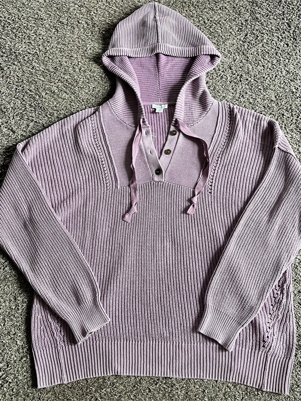 Sundance Purple Knit Henley Hoodie Sweater Dusty Lavender Slouchy Cozy Boho XXL